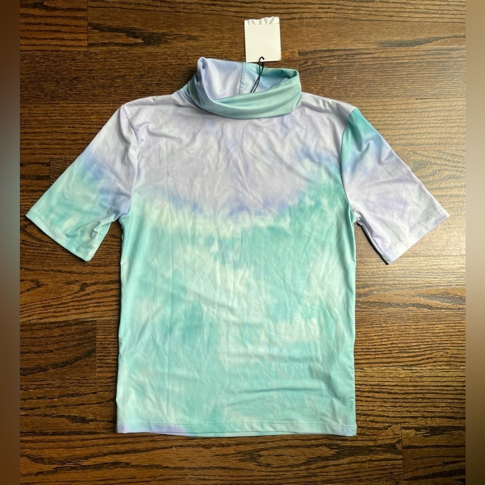 Zara tie dye women’s turtleneck top size S short sleeve boho NWT